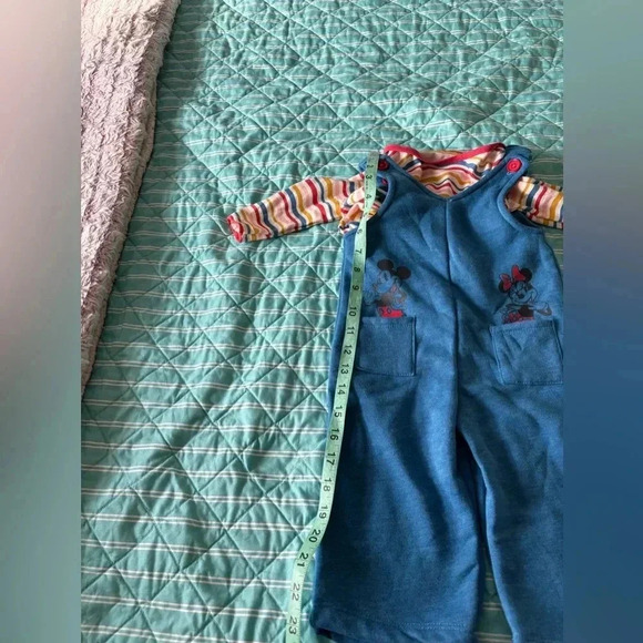 Disney Junior Minnie Girl 12 m Overalls 2 pc Blue with striped long Sleeve top - Picture 3 of 11